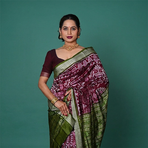 A modern woman wearing a heritage textile